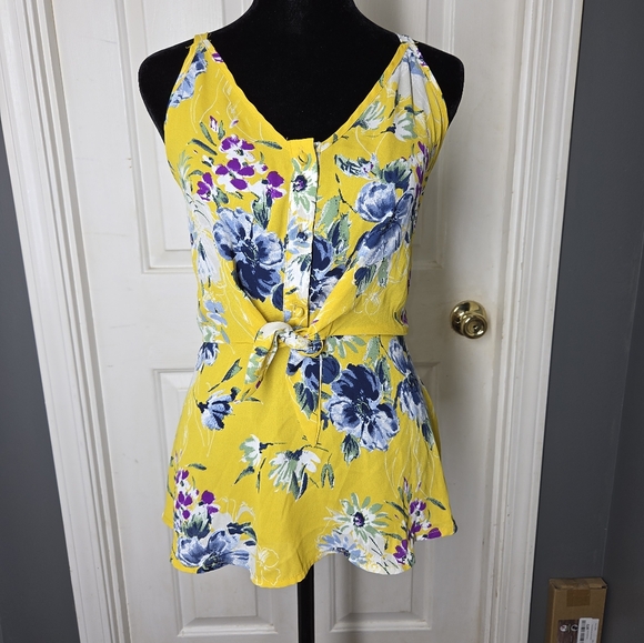 Floral Yellow Sleeveless Top Sienna Sky Womens Size Large - Picture 1 of 7